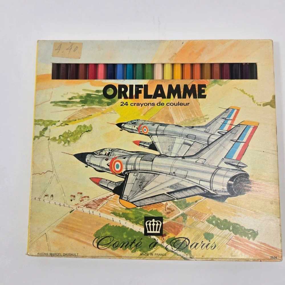 Vintage Conté à Paris Oriflamme Colored Pencils 24 Set Marcel Dassault Jets